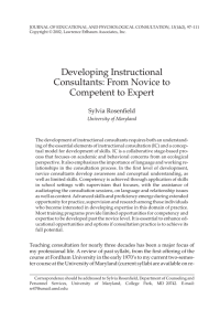 Developing Instructional Consultants: From Novice to Competent to Expert Sylvia Rosenfield