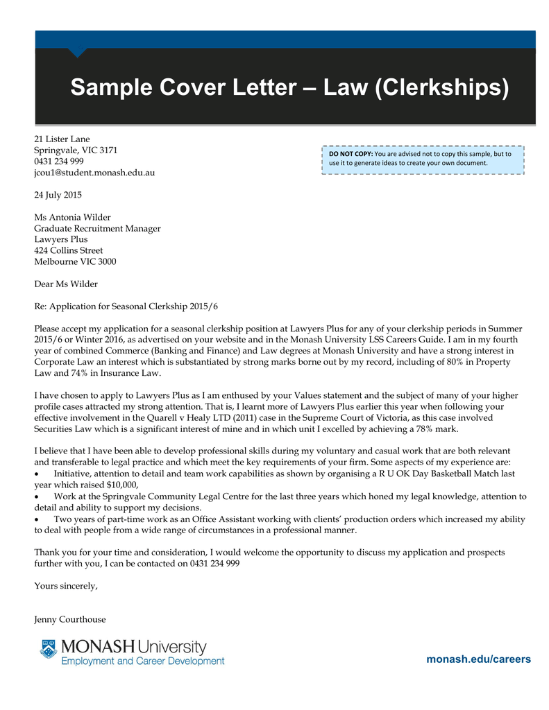 Law (Clerkships) Sample Cover Letter