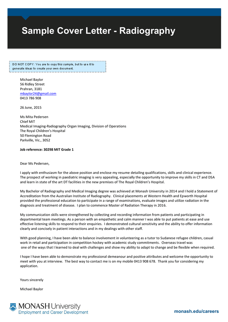 application letter sample for radiologic technologist