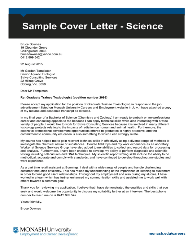 how to write a cover letter for a science job