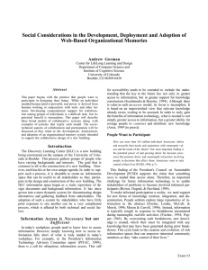 Social Considerations in the Development, Deployment and Adoption of