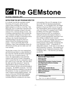 The GEMstone  NOTES FROM THE NSF PROGRAM DIRECTOR