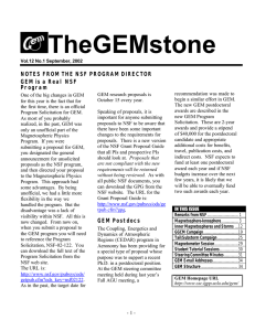 TheGEMstone NOTES FROM THE NSF PROGRAM DIRECTOR GEM is a Real NSF Program