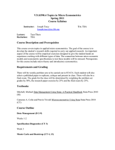V31.0390.4 Topics in Micro Econometrics Spring 2011 Course Syllabus Course Description and Prerequisites
