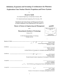 Definition,  Expansion  and Screening  of Architectures ... Exploration  Class  Nuclear  Electric  Propulsion and...