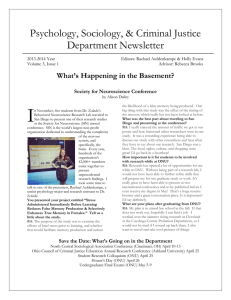 Psychology, Sociology, &amp; Criminal Justice Department Newsletter What’s Happening in the Basement?