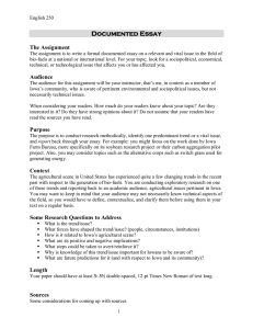   Documented Essay The Assignment