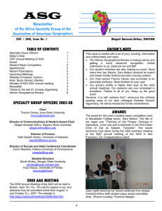 ASG  Newsletter of the Africa Specialty Group of the