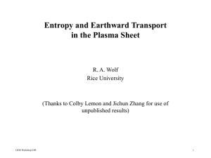 Entropy and Earthward Transport in the Plasma Sheet R. A. Wolf Rice University