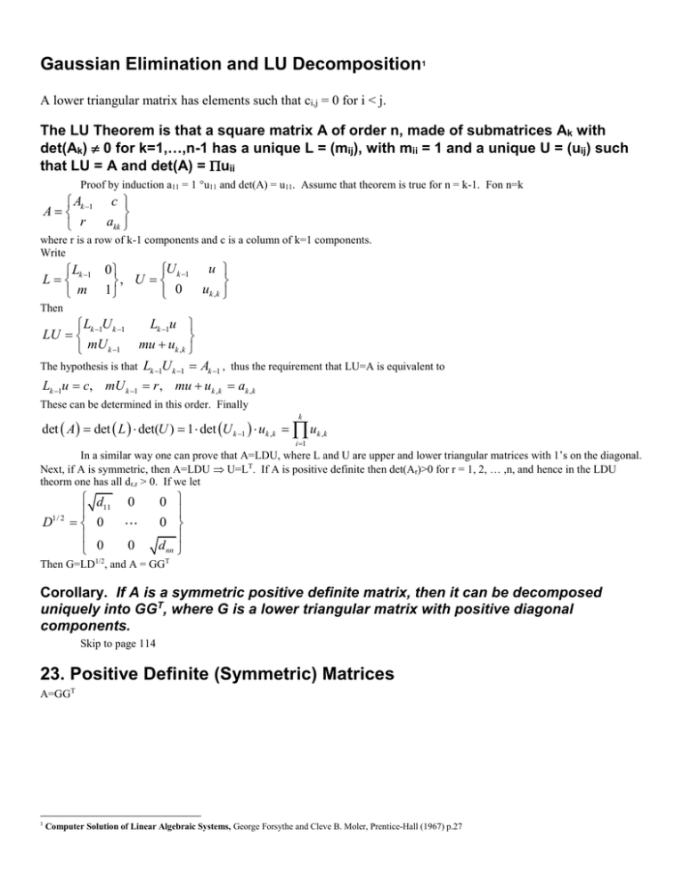 Gaussian Elimination And Lu Decomposition