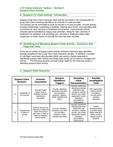 LTC Claims Advisory Toolbox —Section 2 Suspect Claim Activity