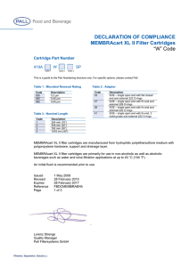 DECLARATION OF COMPLIANCE MEMBRAcart XL II Filter Cartridges “W” Code