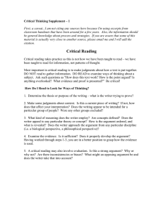 Critical Thinking Supplement – 1