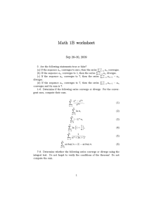 Math 1B worksheet Sep 28{30, 2009