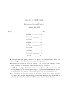 Math 54, final exam Instructor: Semyon Dyatlov August 13, 2010