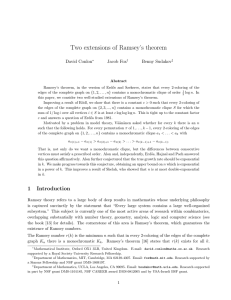 Two extensions of Ramsey’s theorem David Conlon Jacob Fox Benny Sudakov