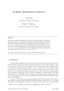 On Rado’s Boundedness Conjecture Jacob Fox Daniel J. Kleitman