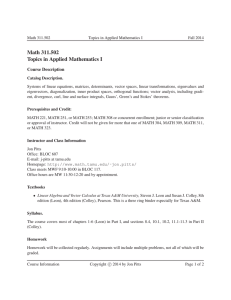 Math 311.502 Topics in Applied Mathematics I Course Description