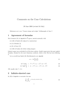Comments on the Cone Calculations 1 Agreement of formulas