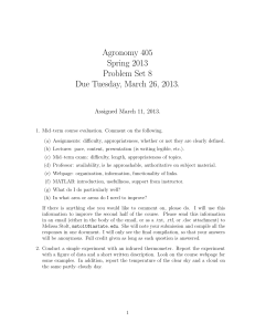 Agronomy 405 Spring 2013 Problem Set 8 Due Tuesday, March 26, 2013.