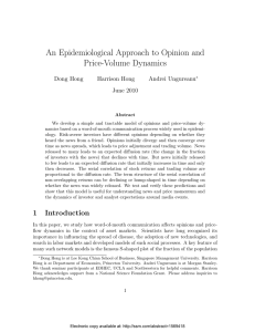 An Epidemiological Approach to Opinion and Price-Volume Dynamics Dong Hong Harrison Hong