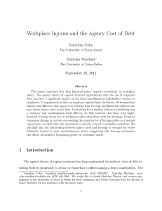 Workplace Injuries and the Agency Cost of Debt Jonathan Cohn Malcolm Wardlaw
