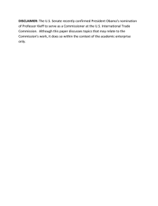 DISCLAIMER: of Professor Kieff to serve as a Commissioner at the U.S. International Trade  Commission.  Although this paper discusses topics that may relate to the 