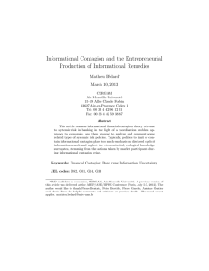 Informational Contagion and the Entrepreneurial Production of Informational Remedies Mathieu B´ edard