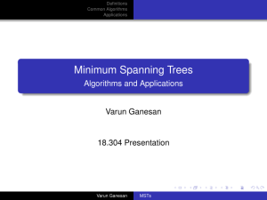 Minimum Spanning Trees Algorithms and Applications Varun Ganesan 18.304 Presentation