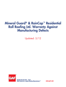 Mineral Guard &amp; RainCap Residential Roll Roofing Ltd. Warranty Against