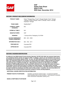 GAF Safety Data Sheet SDS # 1030 SDS Date: December 2014