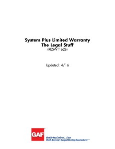 System Plus Limited Warranty The Legal Stuff (RESWT162B) Updated: 4/16