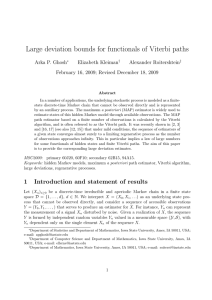 Large deviation bounds for functionals of Viterbi paths Arka P. Ghosh