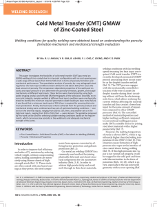 Cold Metal Transfer (CMT) GMAW of Zinc­Coated Steel WELDING RESEARCH