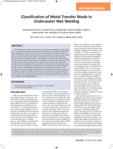 Classification of Metal Transfer Mode in Underwater Wet Welding WELDING RESEARCH