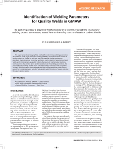 Identification of Welding Parameters for Quality Welds in GMAW WELDING RESEARCH