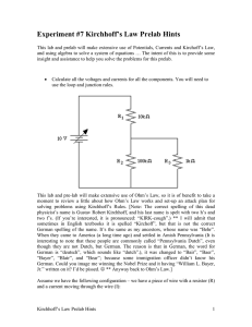 Experiment #7 Kirchhoff’s Law Prelab Hints