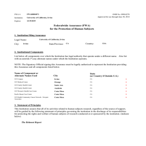 Federalwide Assurance (FWA) for the Protection of Human Subjects
