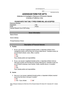 ADDENDUM FORM FOR GIFTS Addendum to Investigator’s Disclosure of Economic Interests