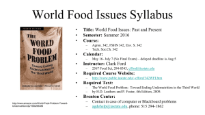 World Food Issues Syllabus • Title: Semester: