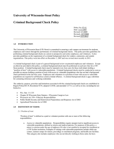 University of Wisconsin-Stout Policy  Criminal Background Check Policy
