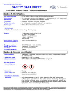 SAFETY DATA SHEET Section 1. Identification Q, CM, DEAE, S Ceramic HyperD