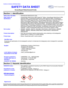 SAFETY DATA SHEET Section 1. Identification ScreenExpert RoboColumn® Units