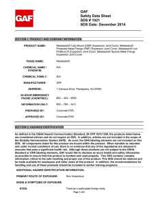 GAF Safety Data Sheet SDS # 1021 SDS Date: December 2014
