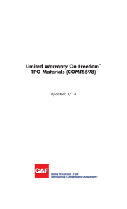 Limited Warranty On Freedom  TPO Materials (COMTS598) Updated: 3/14