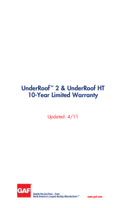 UnderRoof 2 &amp; UnderRoof HT 10-Year Limited Warranty Updated: 4/11