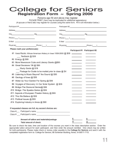 College for Seniors Registration Form  ~  Spring 2006