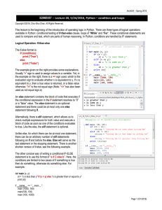 S206E057 -- Lecture 20, 5/24/2016, Python – condition and loops