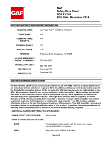 GAF Safety Data Sheet SDS # 2145 SDS Date: December 2014