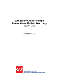 GAF Smart Choice Shingle International Limited Warranty